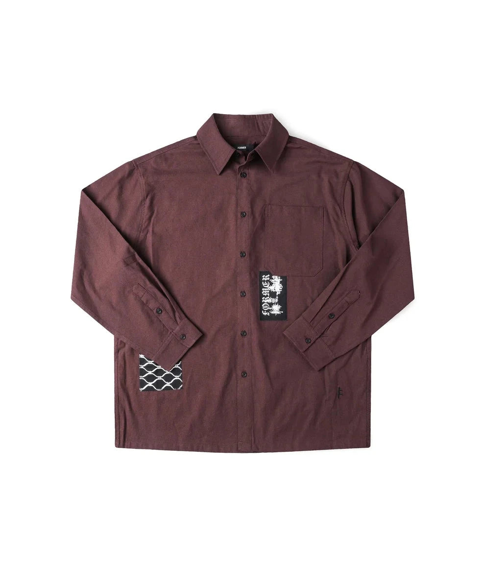 FORMER Vivian Engineered Long Sleeve Button-Up Shirt Bark Men's Long Sleeve Button Up Shirts Former