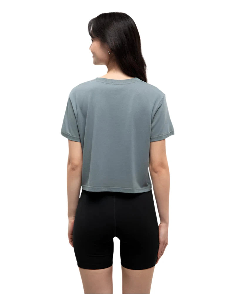 TENTREE Women's Sea Forestation Crop T-Shirt Anchor Grey/Sea Blue Women's Short Sleeve T-Shirts Tentree