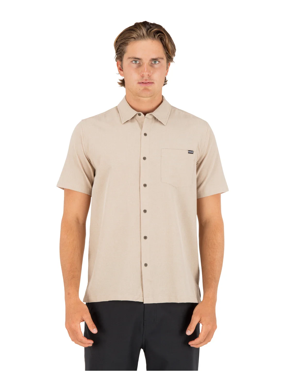 HURLEY Phantom Flow Short Sleeve Button Up Khaki Men's Short Sleeve Button Up Shirts Hurley