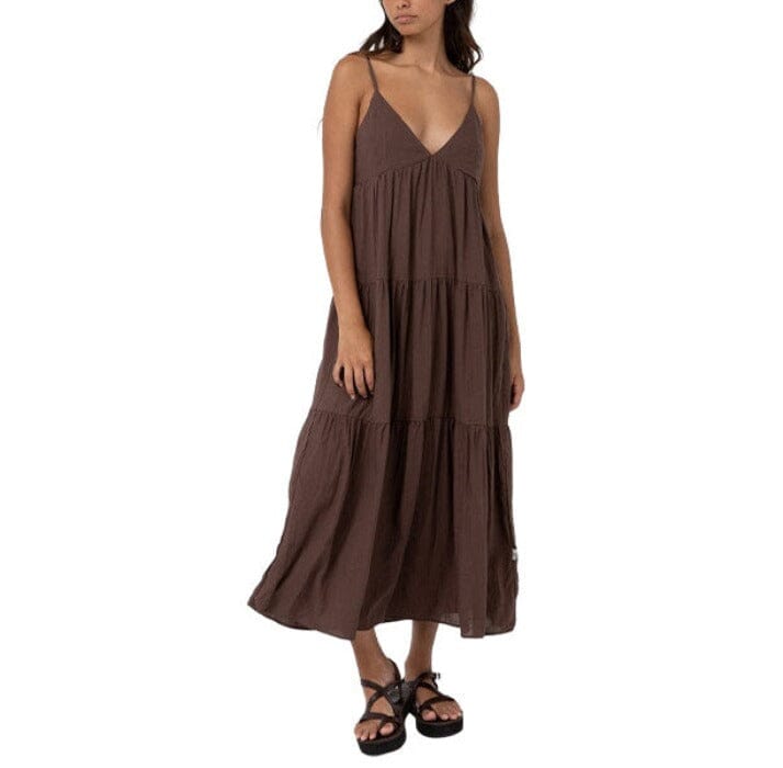 RHYTHM Women's Classic Tiered Midi Dress Chocolate Women's Dresses Rhythm