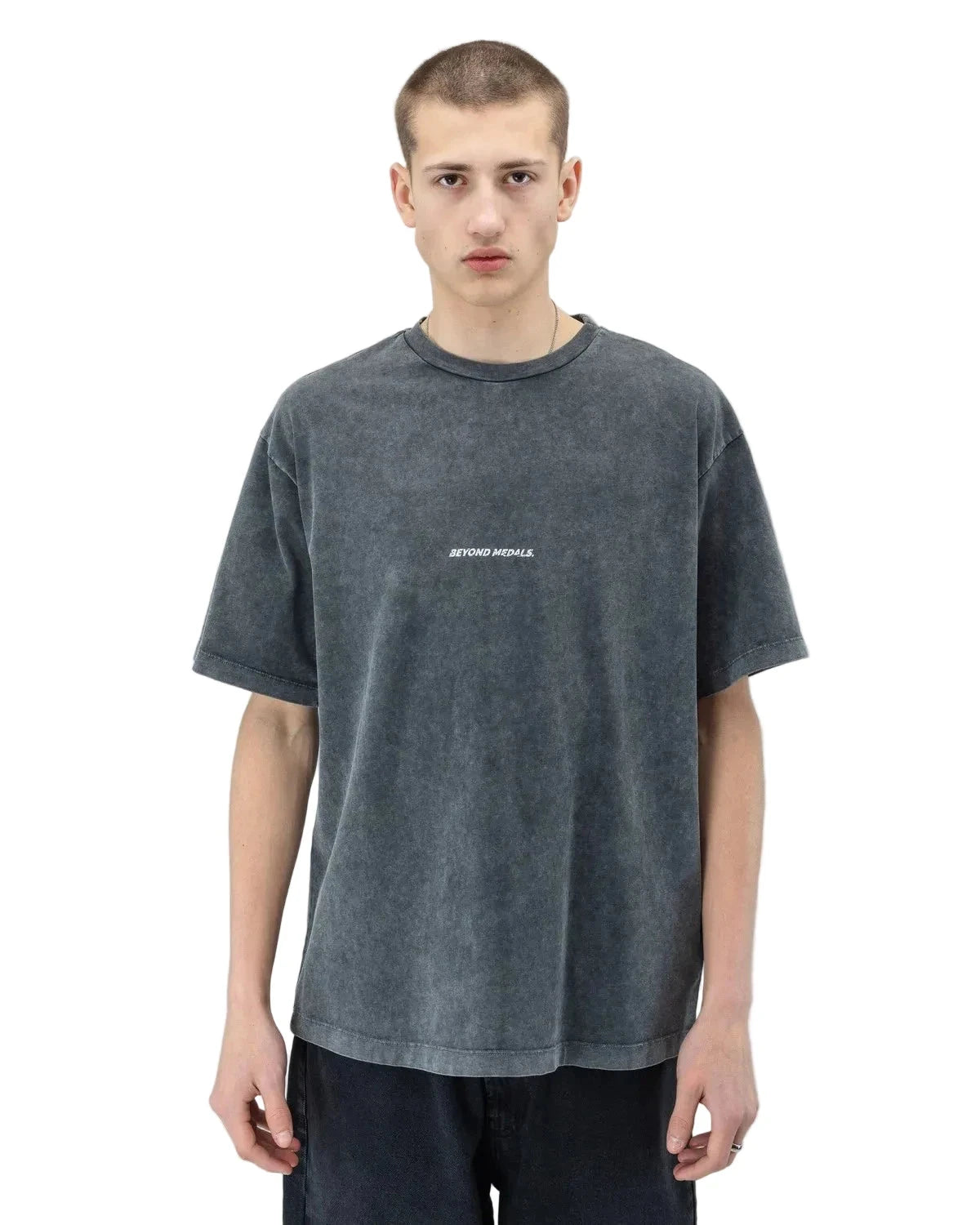 BEYOND MEDALS Distressed Logo T-Shirt Black Men's Short Sleeve T-Shirts Beyond Medals