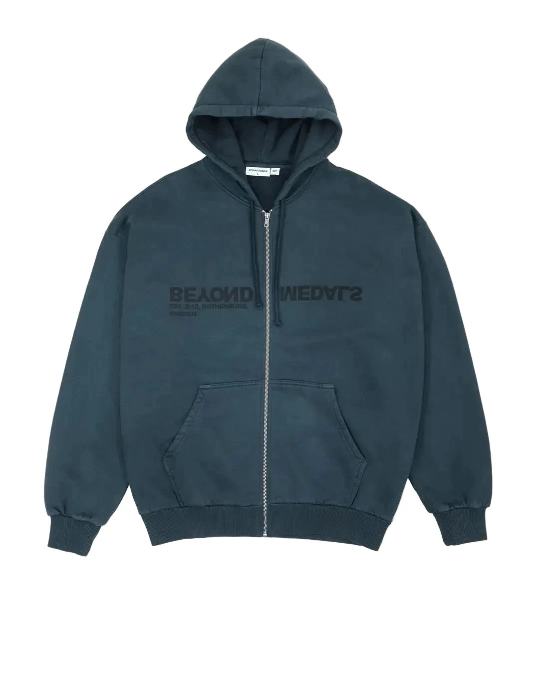 BEYOND MEDALS Reverse Logo Zip Hoodie D.Blue Men's Zip Hoodies Beyond Medals