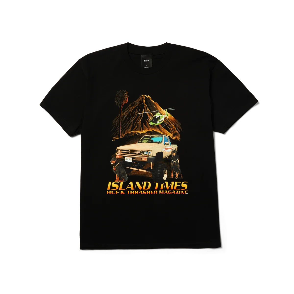 HUF x Thrasher Island Times T-Shirt Black Men's Short Sleeve T-Shirts Huf