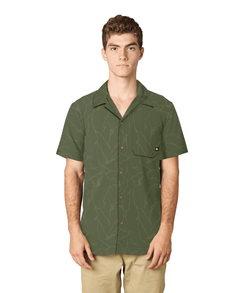 686 Nomad Perforated Button Down Shirt Fatigue Green Marble Men's Short Sleeve Button Up Shirts 686
