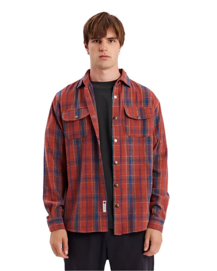 CRITICAL SLIDE Cover Overshirt Coral Men's Long Sleeve Button Up Shirts The Critical Slide Society