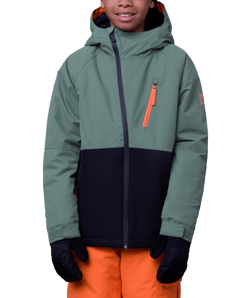 686 Youth Hydra Insulated Snowboard Jacket Cypress Green Colourblock 2024 Youth Snow Jackets 686 