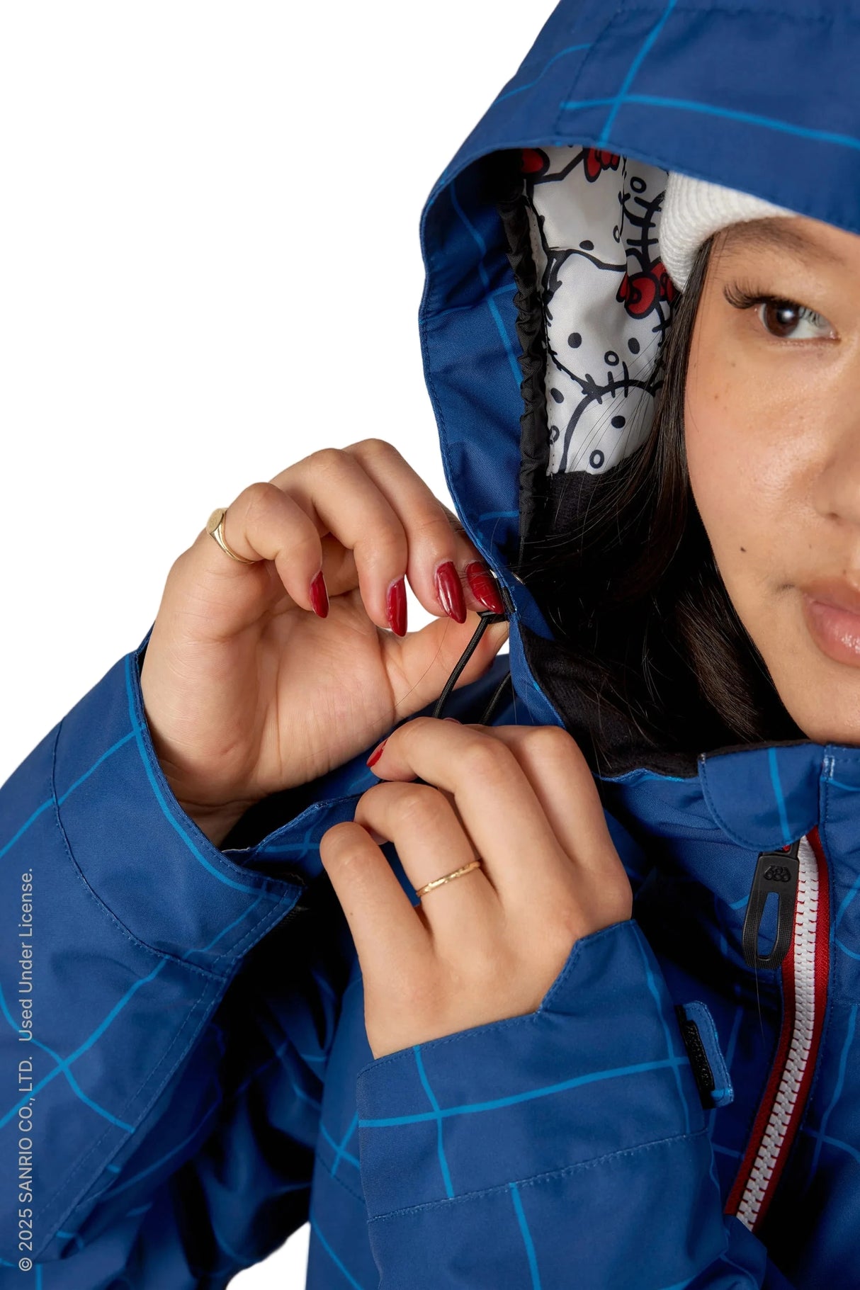686 Women's Athena Insulated Snow Jacket Hello Kitty Blue Grid Colorblock 2026 Women's Snow Jackets 686
