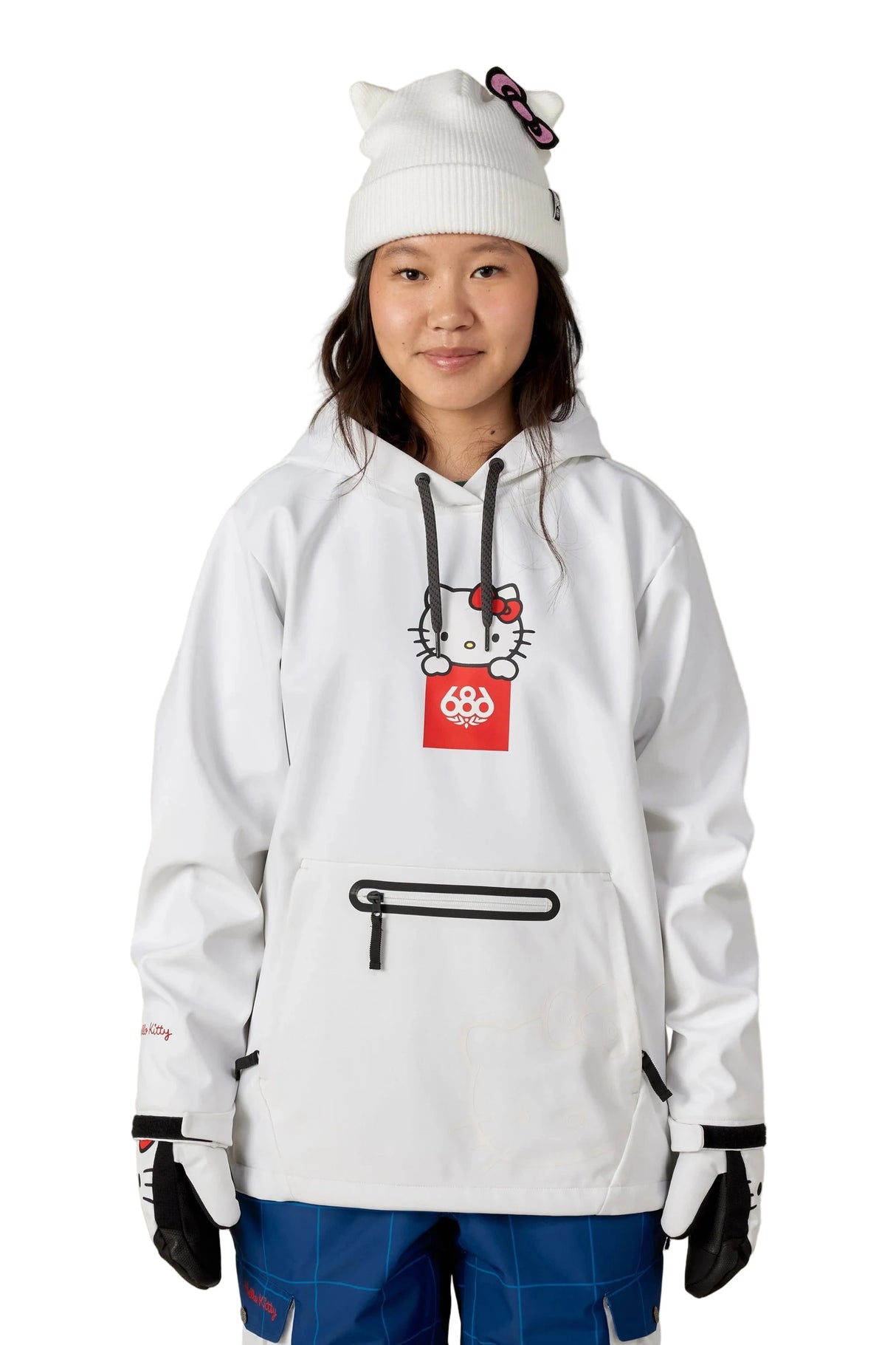 686 Women's Waterproof Pullover Hoodie Hello Kitty White Women's Pullover Hoodies 686