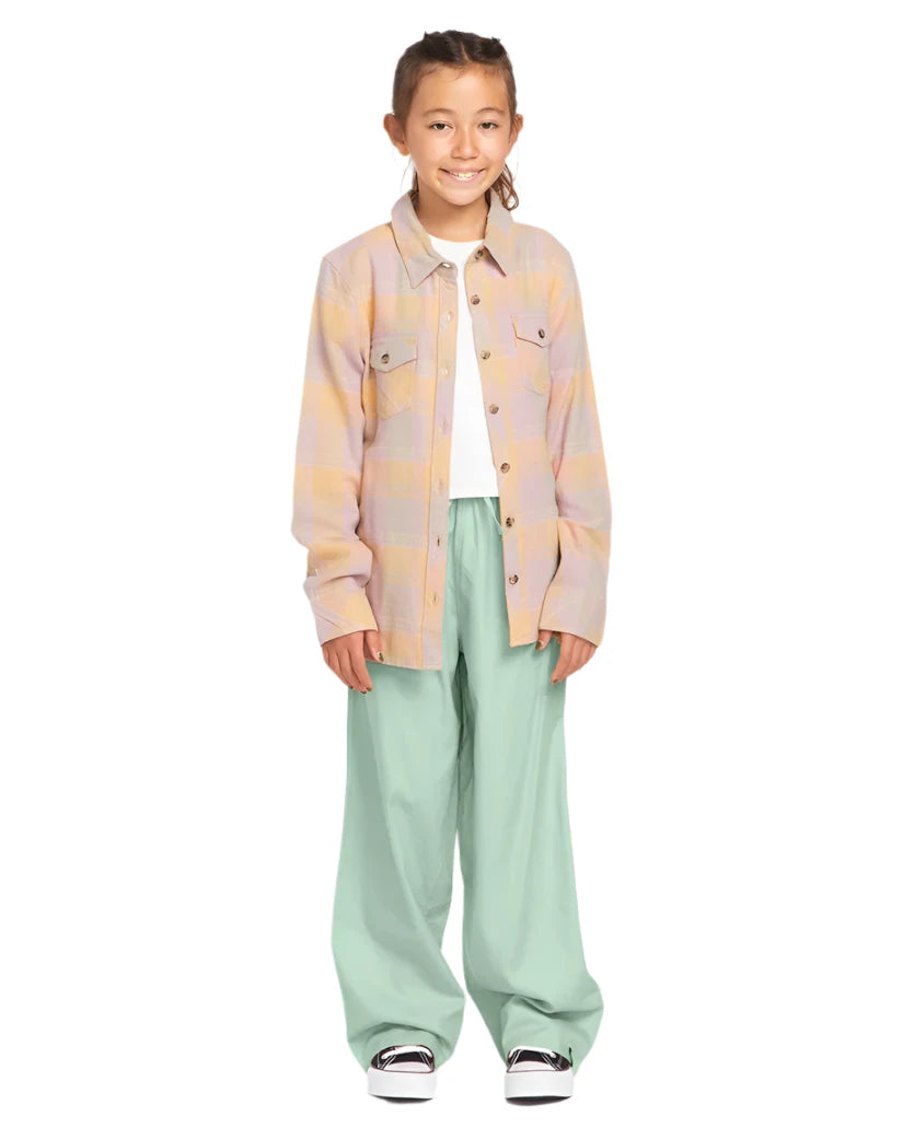 VOLCOM Girl's Rad Plaid Long Sleeve Button-Up Shirt Sand Girl's Long Sleeve T-shirts Volcom