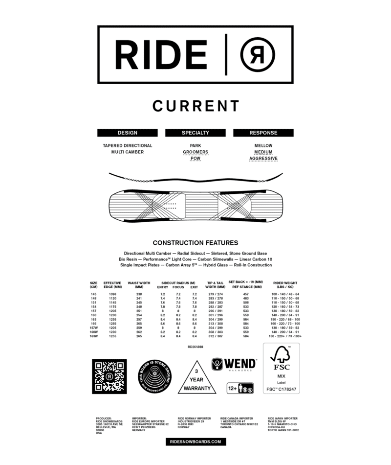 RIDE Current Snowboard 2027 Men's Snowboards Ride