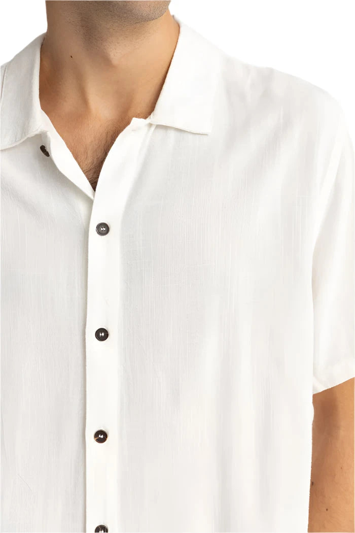 RHYTHM Textured Linen Button-Up Shirt Natural Men's Short Sleeve Button Up Shirts Rhythm