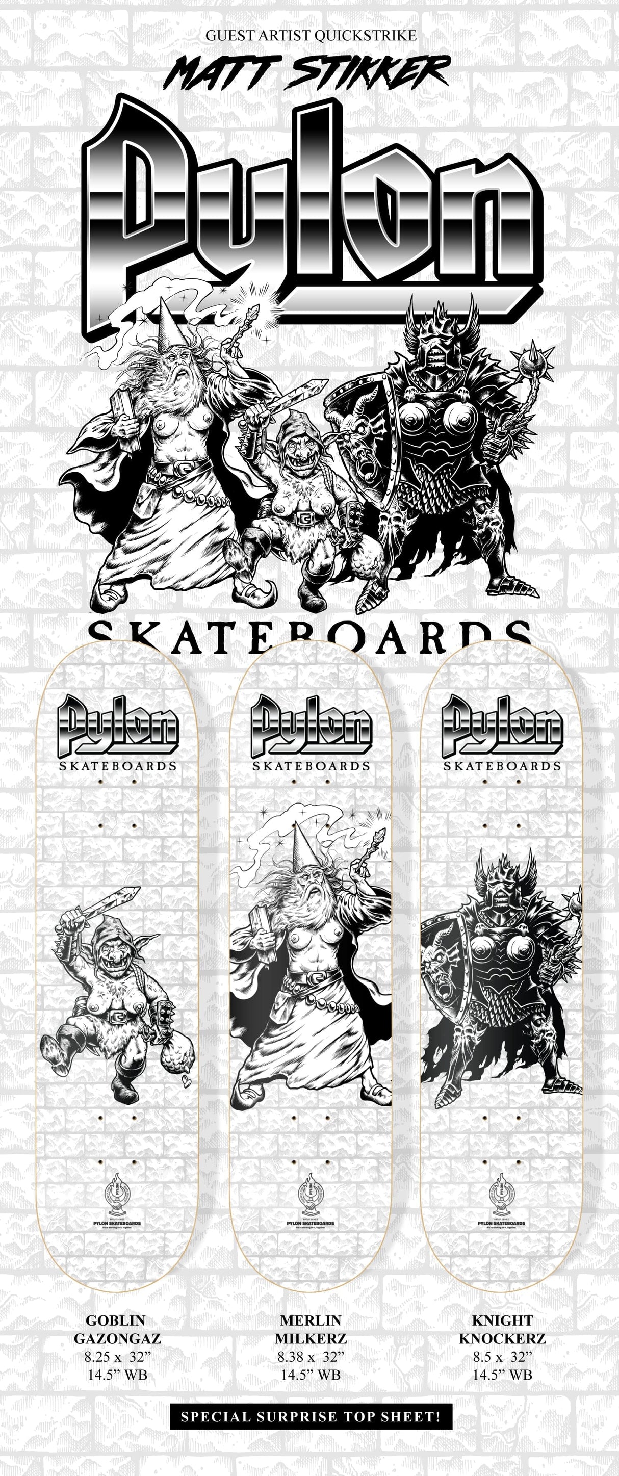 PYLON Stikker Merlin Milkerz Skateboard Deck Skateboard Decks Pylon