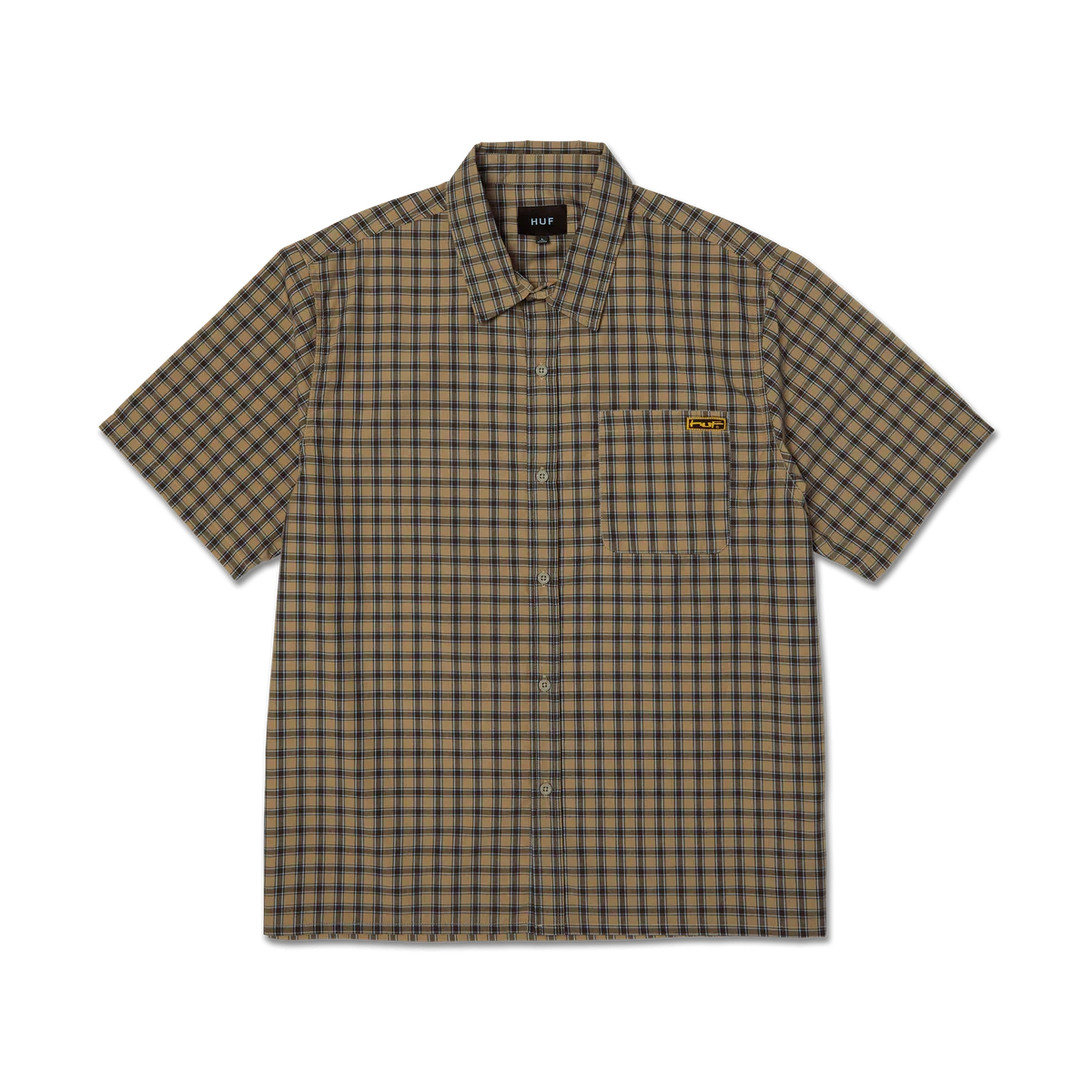 HUF Stretch Micro Plaid Short Sleeve Button-Up Shirt Clay Men's Short Sleeve Button Up Shirts Huf