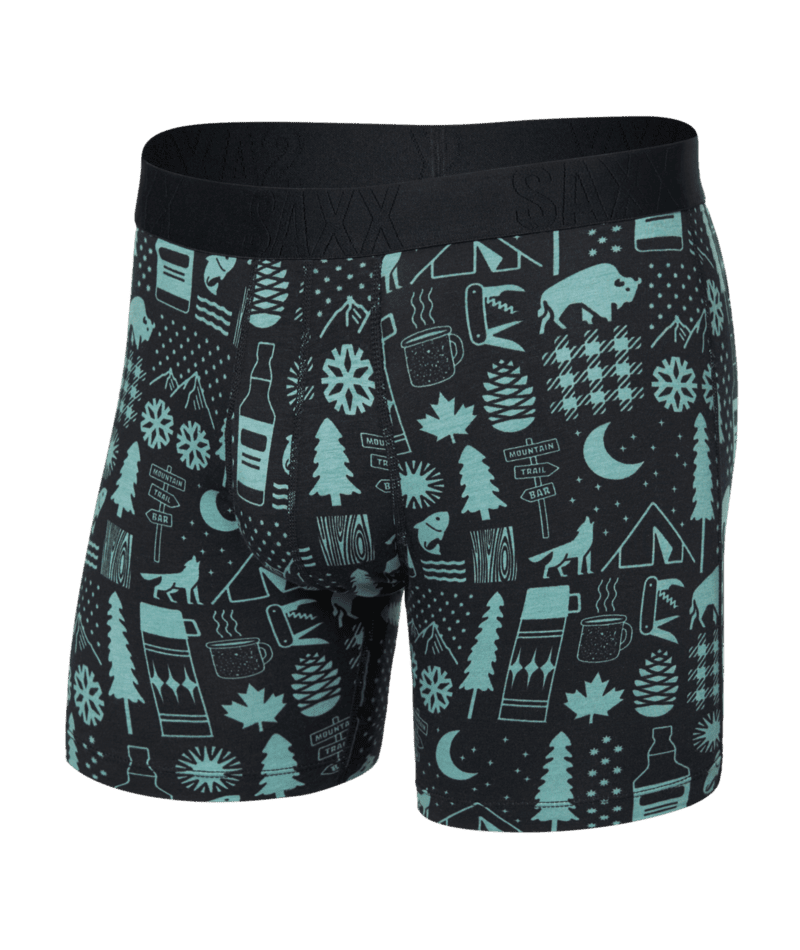 SAXX DropTemp Cooling Comfort Boxer Brief Underwear Camp Stamps-Black Men's Underwear Saxx