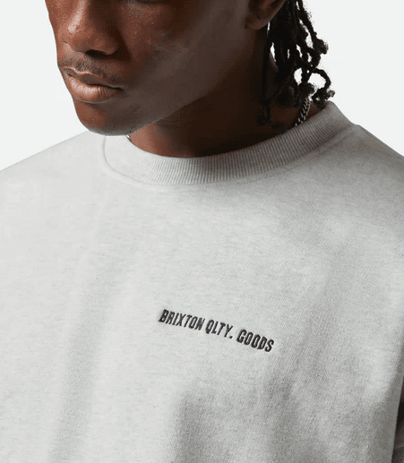 BRIXTON Embroidered Heavy Weight Crewneck Sweater Heather Grey Ash Men's Pullover Hoodies Brixton