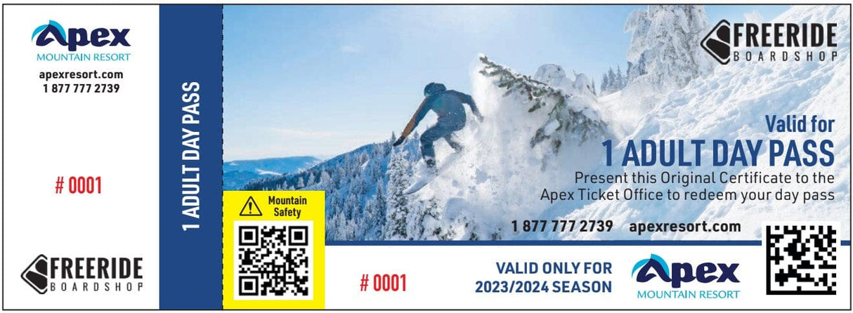 APEX MOUNTAIN RESORT Adult 1 Day Pass Lift Pass Apex Mountain Resort