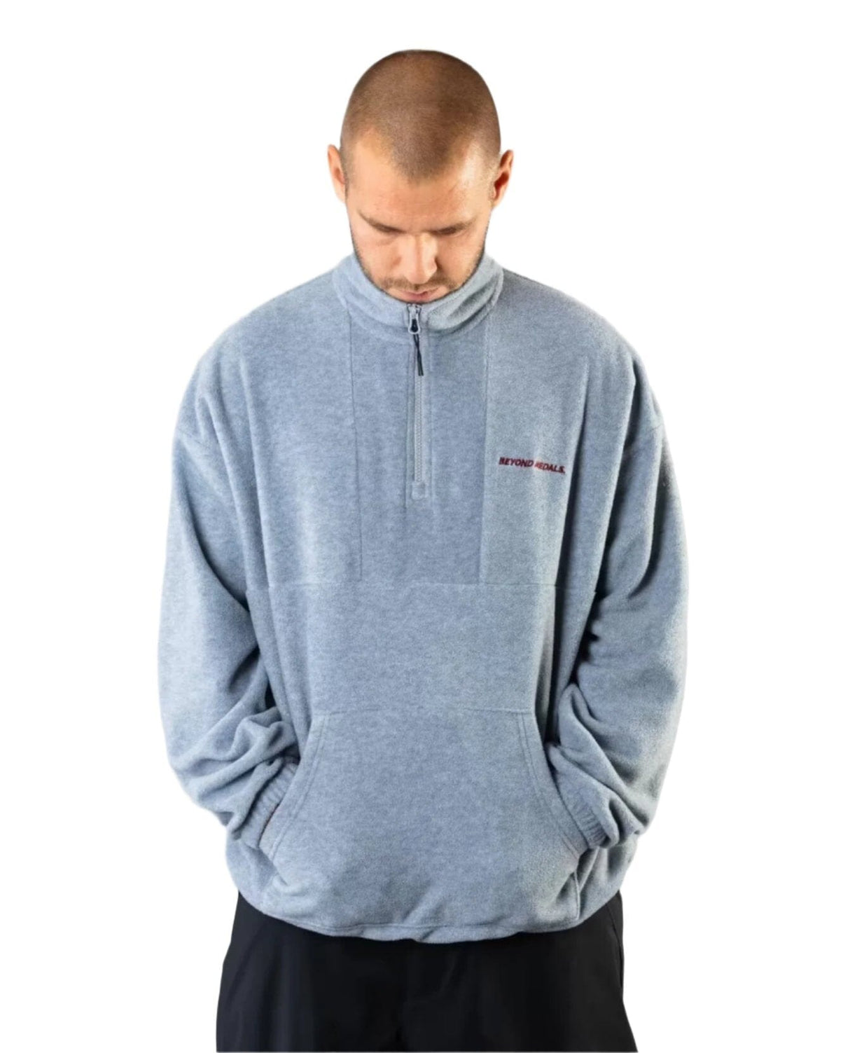BEYOND MEDALS Halfzip Fleece Grey Melange Men's Crewnecks Beyond Medals