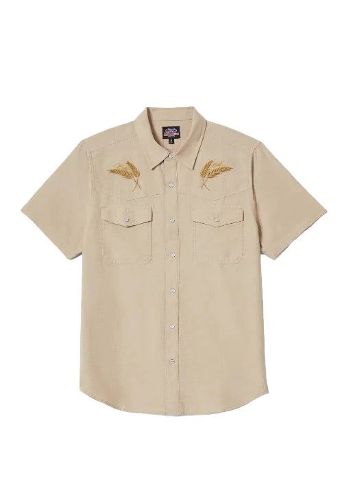 BRIXTON Ford Short Sleeve Western Shirt Khaki Men's Short Sleeve Button Up Shirts Brixton