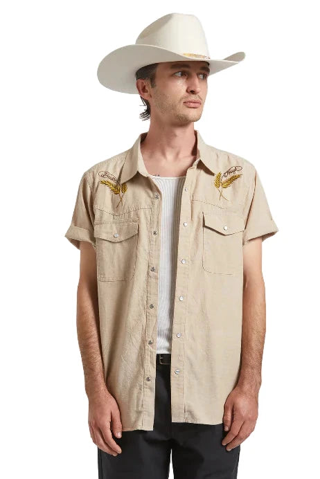 BRIXTON Ford Short Sleeve Western Shirt Khaki Men's Short Sleeve Button Up Shirts Brixton