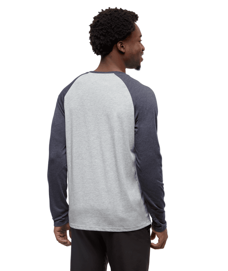 TENTREE Baker Henley Long Sleeve T-Shirt Harbour Grey Heather/Midnight Blue Heather Men's Long Sleeve T-Shirts Tentree