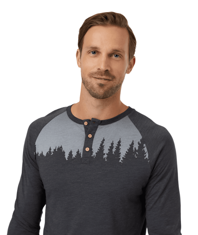 TENTREE TreeBlend Classic Henley Long Sleeve T-Shirt Meteorite Black Heather White Men's Long Sleeve T-Shirts Tentree