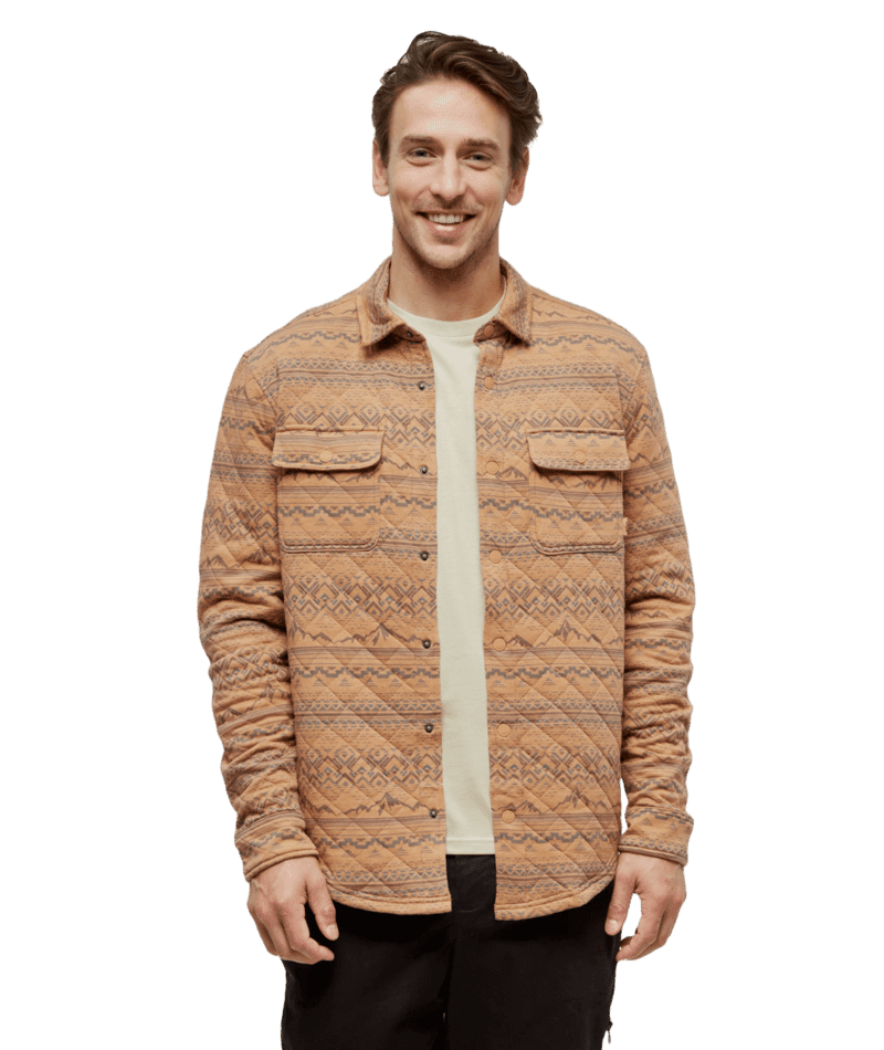 TENTREE Quilted Colville Shacket Camel Heather/Geo Mountain Men's Street Jackets Tentree