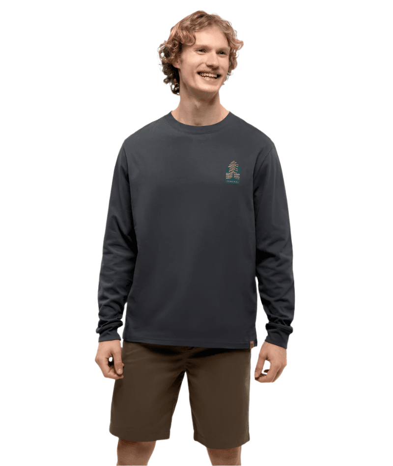TENTREE Emerald Edge Long Sleeve T-Shirt Graphite/Bistro Green Men's Long Sleeve T-Shirts Tentree