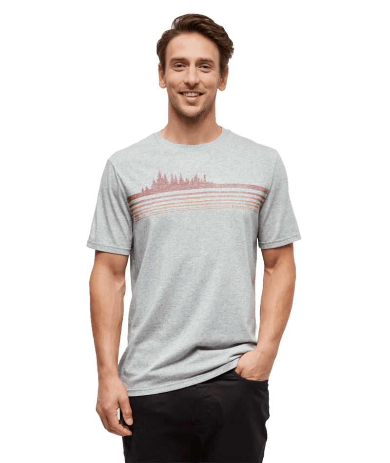 TENTREE Retro Treeline T-Shirt Harbour Grey Heather/Crimson Men's Short Sleeve T-Shirts Tentree