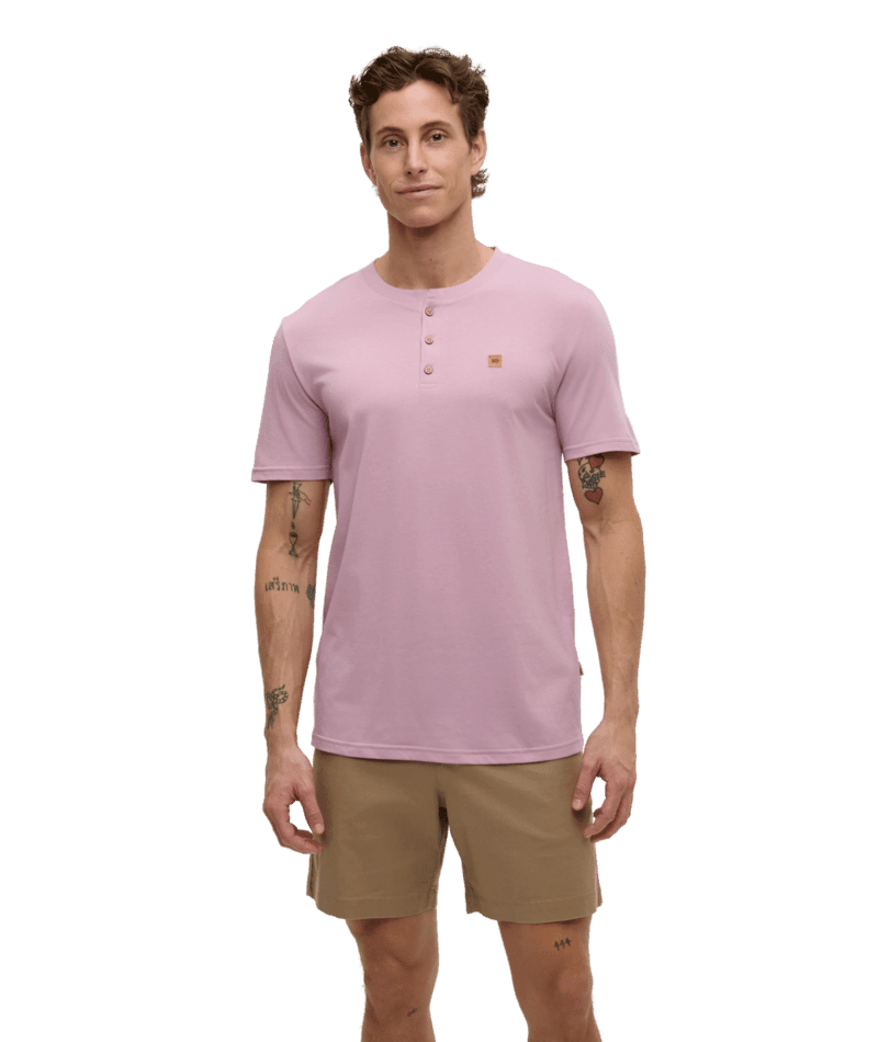 TENTREE Baker Henley T-Shirt Pink Sand Men's Short Sleeve T-Shirts Tentree