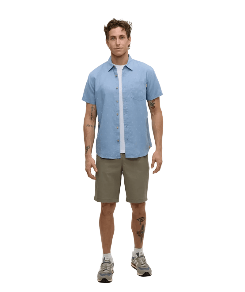 TENTREE Small Tree Mancos Short Sleeve Button Up Lakeside Blue/Small Tree Men's Short Sleeve Button Up Shirts Tentree