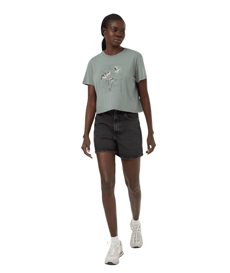TENTREE Women's Floral Crop Top T-Shirt Eucalyptus Meteorite Black Women's T-Shirts Tentree