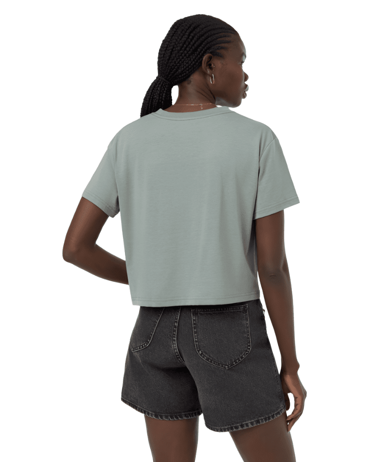 TENTREE Women's Floral Crop Top T-Shirt Eucalyptus Meteorite Black Women's T-Shirts Tentree