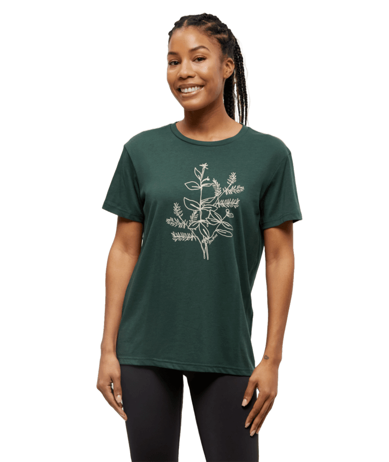 TENTREE Women's Autumn Flora T-Shirt Forest Pine/Warm Oak Men's Short Sleeve T-Shirts Tentree