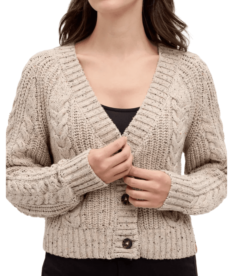 TENTREE Women's Stillwater Fleck Cardigan Pale Oak Heather Fleck Women's Sweaters Tentree
