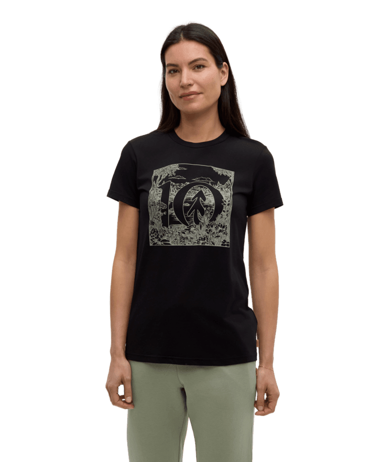 TENTREE Women's Lake Life Logo T-Shirt Meteorite Black/Sand Stone Women's Short Sleeve T-Shirts Tentree