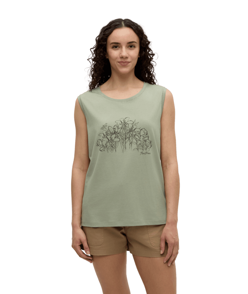 TENTREE Women's Lakeside Florals Tank Light Moss/Graphite Women's Tank Tops and Halter Tops Tentree
