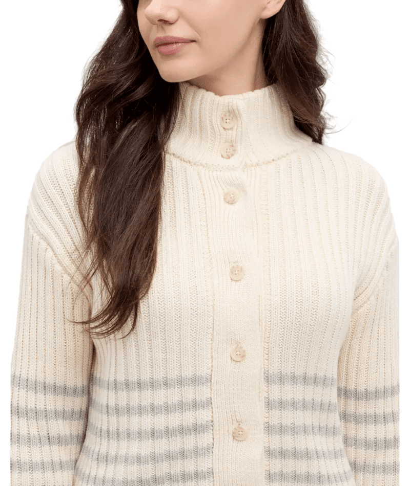 TENTREE Women's Monarch Cardigan Cotton White/Light Grey Heather Barre Stripe Women's Sweaters Tentree
