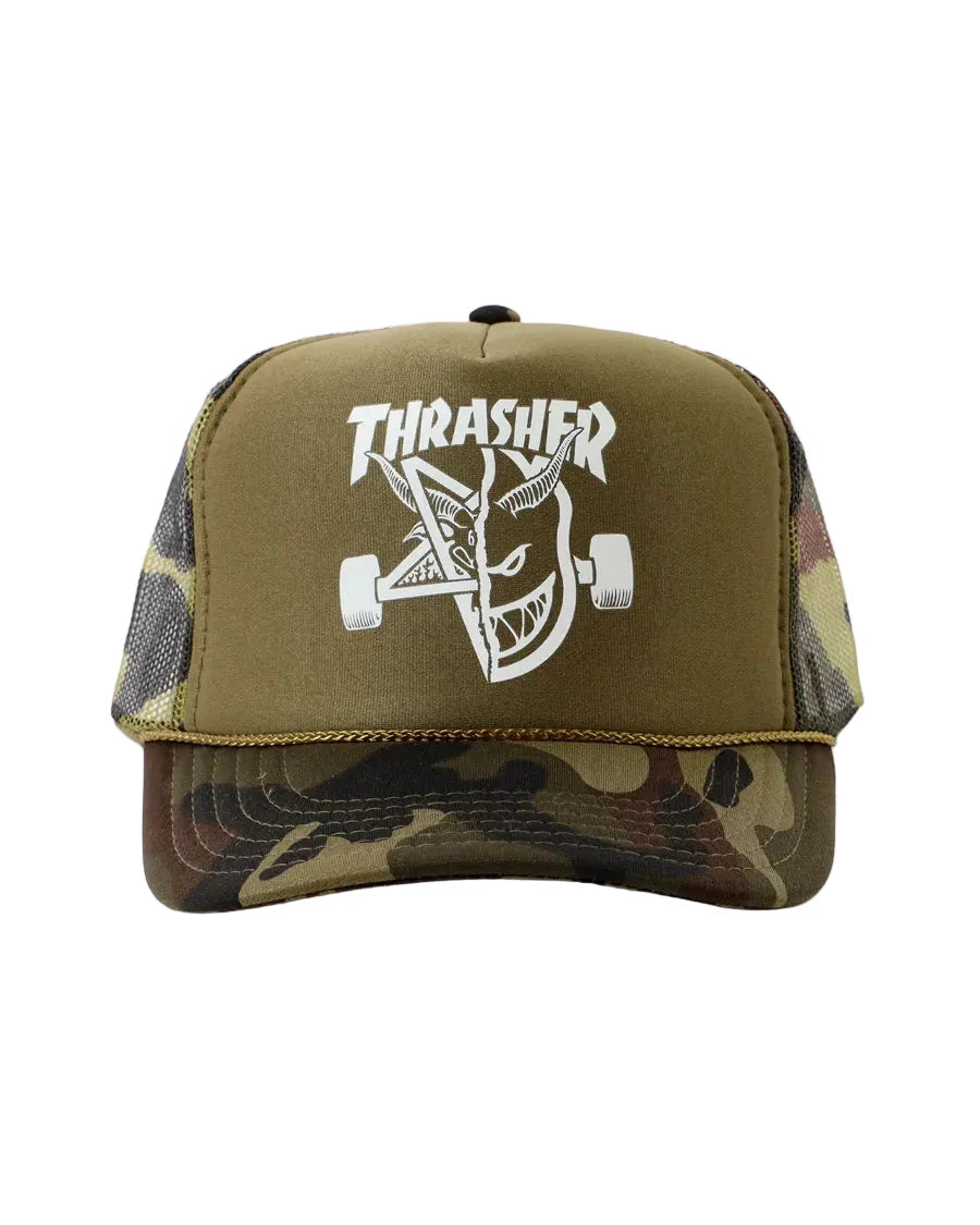 THRASHER Spitfire X Thrasher Thrash & Burn Trucker Hat Camo Men's Hats Thrasher