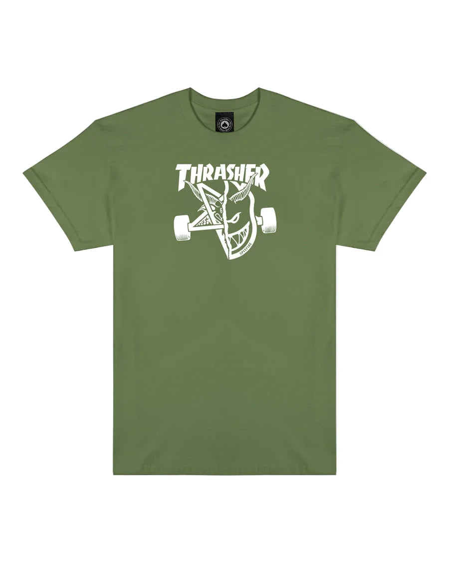 THRASHER Spitfire X Thrasher Thrash And Burn T-Shirt Military Men's Short Sleeve T-Shirts Thrasher