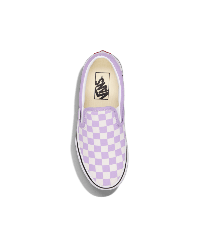 VANS Kids Classic Slip-On Shoes Color Theory Checkerboard Soft Orchid Youth and Toddler Skate Shoes Vans