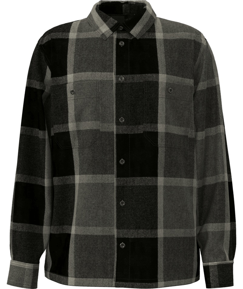 VANS Larkspur Plaid Flannel Shirt Asphalt Heather/Black Men's Long Sleeve Button Up Shirts Vans