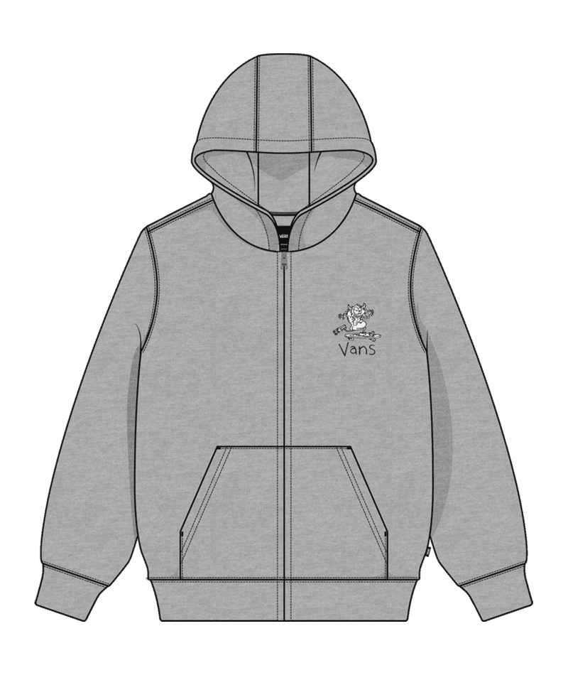 VANS Youth Sk8 Posse Full Zip-Up Sweater Cement Heather Boy's Zip Hoodies Vans