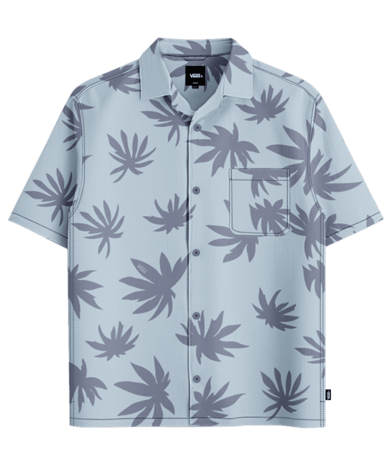 VANS Van Doren Printed Camp Short Sleeve Button Up Dawn Mist Men's Short Sleeve Button Up Shirts Vans