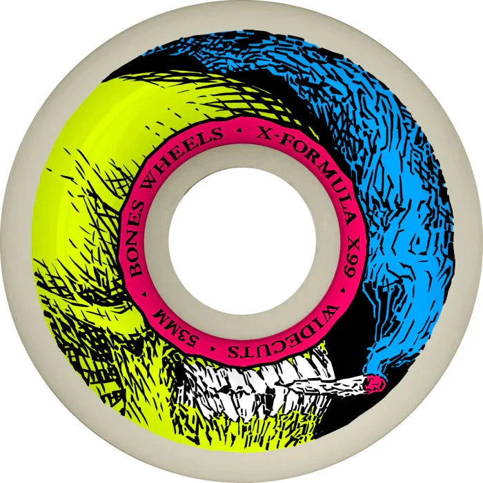 BONES XF Smokin Skull V6 Widecut 99A 53mm Skateboard Wheels Skateboard Wheels Bones