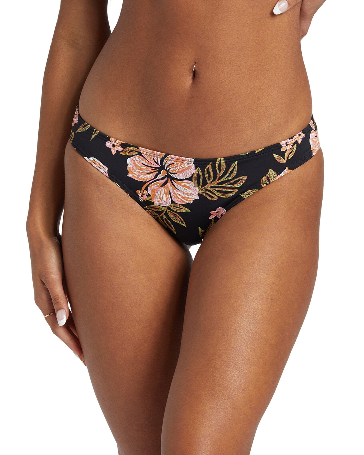 BILLABONG Women's Hooked on Tropics Lowrider Bikini Bottom Black Pebble Women's Bikini Bottoms Billabong