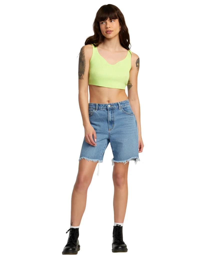 RVCA Women's Crawford Long Denim Shorts 90's Blue Women's Shorts RVCA