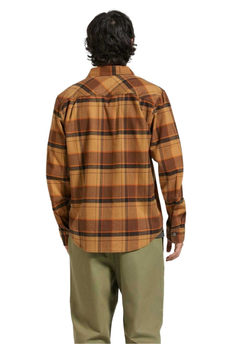 BRIXTON Builders Bowery Stretch Water Resistance Flannel Burro Brown/Pinecone Brown/Black Men's Long Sleeve Button Up Shirts Brixton
