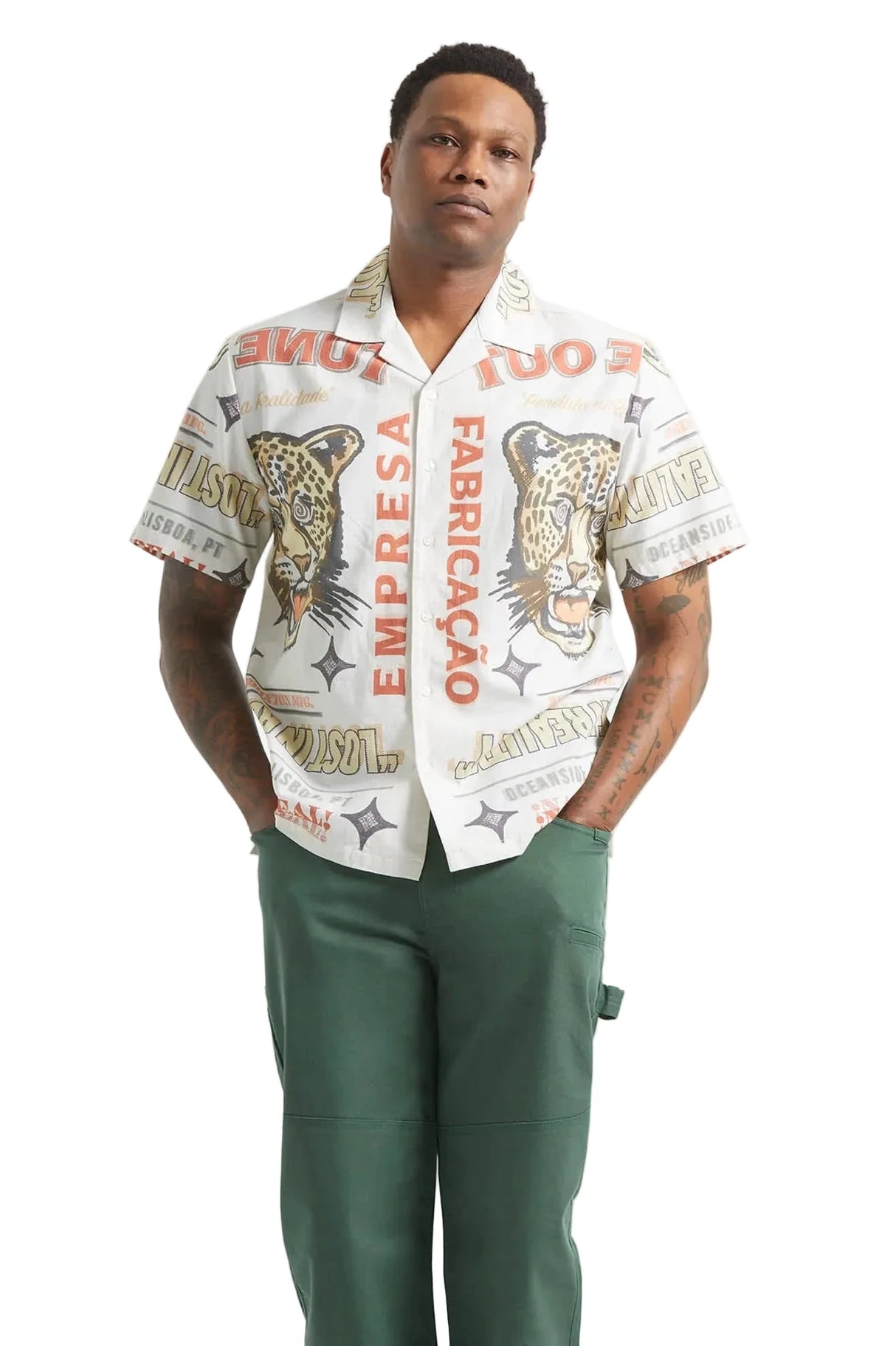 BRIXTON Getaway Camp Collar Shirt Lost In Realty Print Men's Short Sleeve Button Up Shirts Brixton