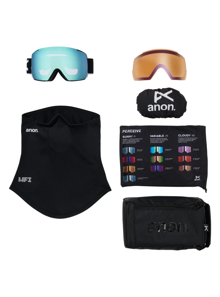 ANON M5 Black - Perceive Variable Blue + Perceive Cloudy Pink + MFI Face Mask Snow Goggle Snow Goggles Anon