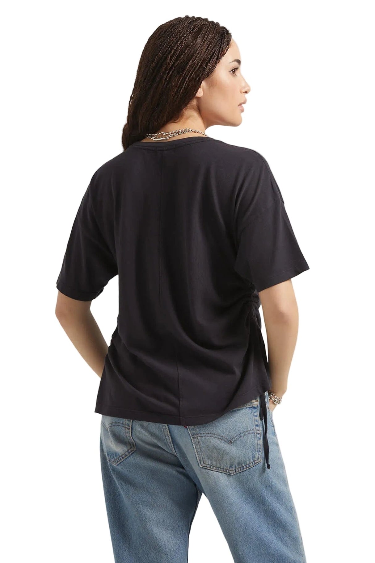 BRIXTON Women's Carefree Organic Garment Dye Cinch T-Shirt Black Women's Short Sleeve T-Shirts Brixton
